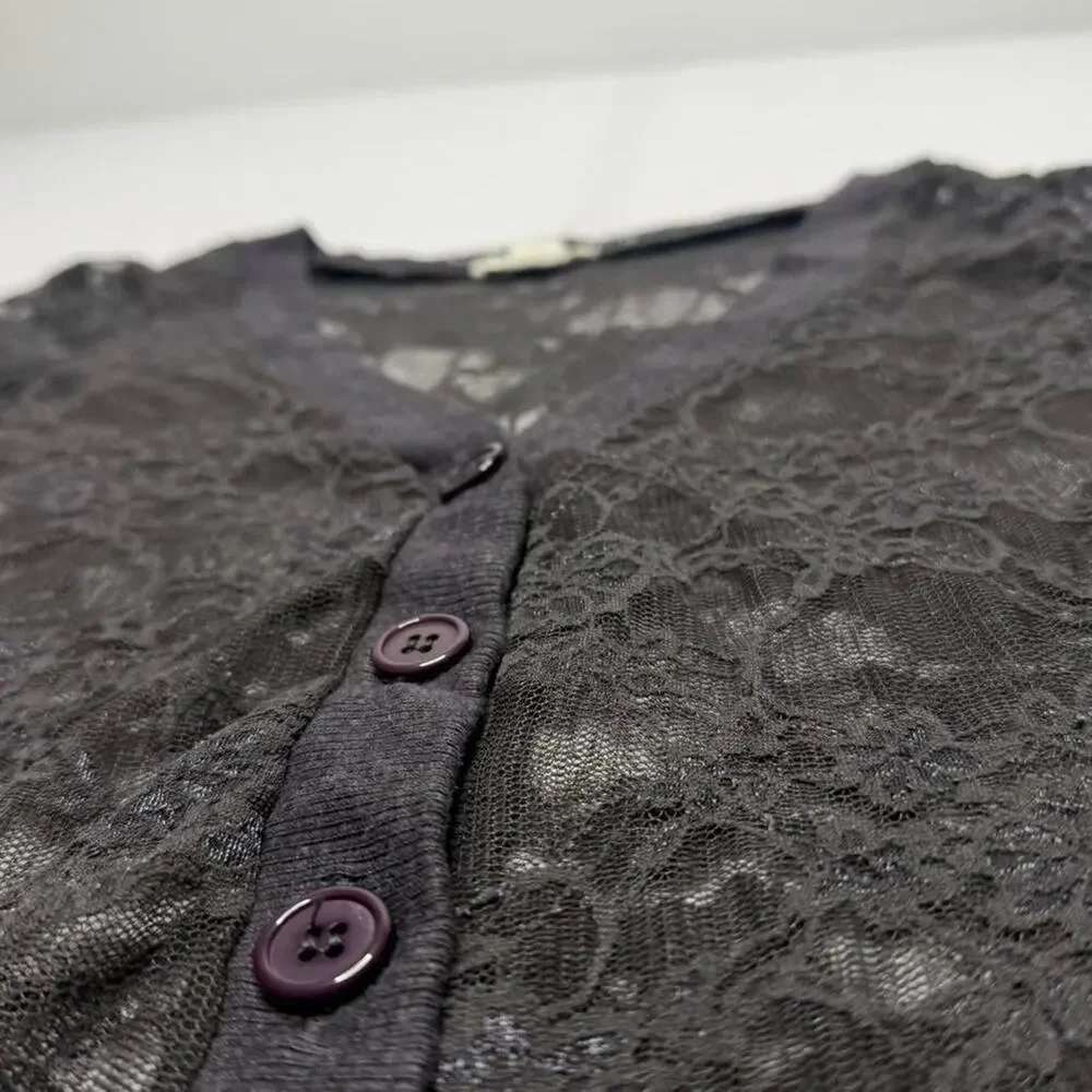 Lace Button Up Sheer Layering Top - Sweater Size Medium - Picture 5 of 5
